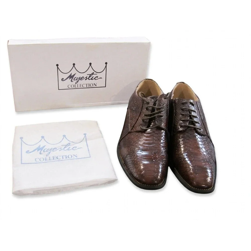 Majestic Mens 12 Brown Dress Shoes Python Oxford Memory Foam NIB 78366